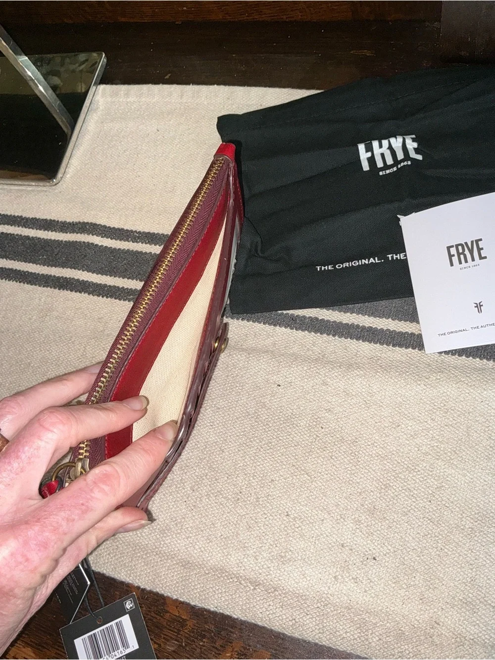 NWT Frye Melissa Leather Snap Card Wallet Berry Lacquer Red Retail $98